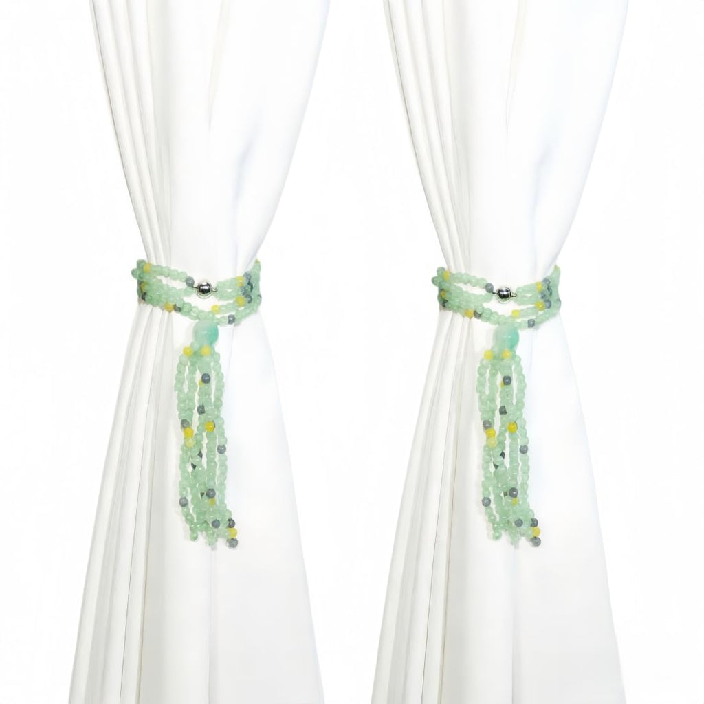 Magnetic Curtain Tiebacks,2 Pack Colorful Agate Tassel Curtain Drapery Holdbacks, Boho Curtain Ties for Home Office Decorative (Indian Agate)