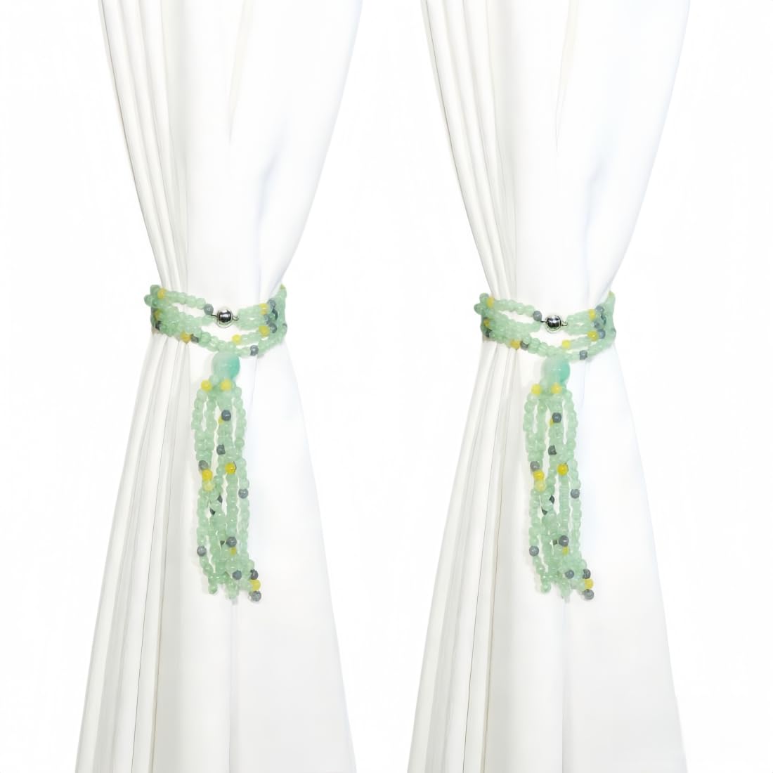 Magnetic Curtain Tiebacks,2 Pack Colorful Agate Tassel Curtain Drapery Holdbacks, Boho Curtain Ties for Home Office Decorative (Indian Agate)