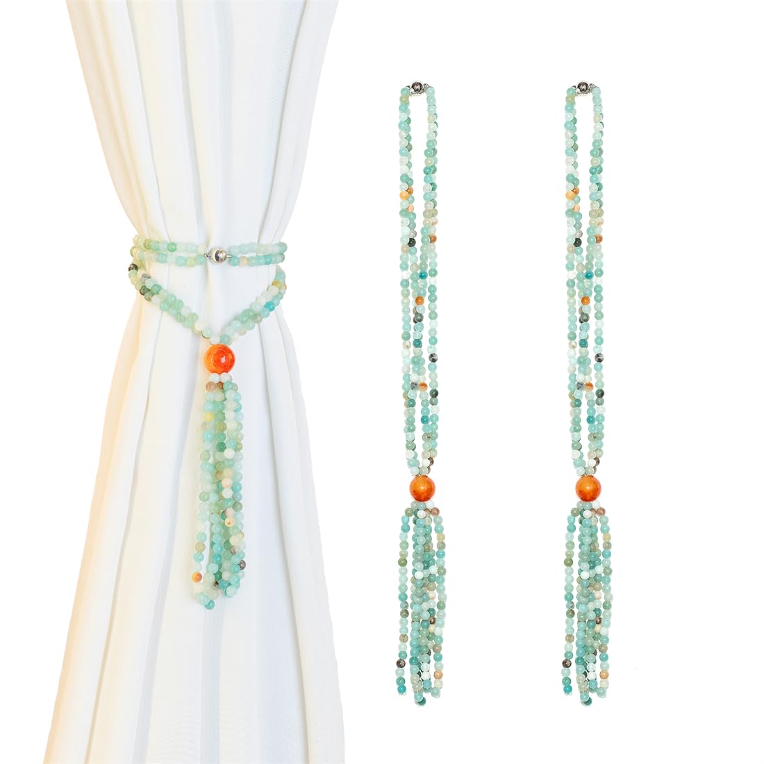Magnetic Curtain Tiebacks,2 Pack Colorful Agate Tassel Curtain Drapery Holdbacks, Boho Curtain Ties for Home Office Decorative (Indian Agate)