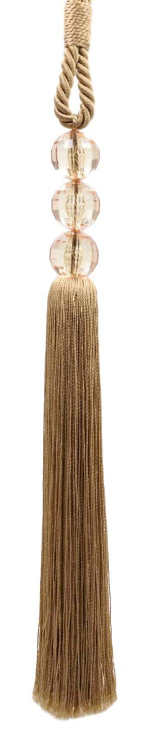 DÉCOPRO Contemporary Small Beaded Tassel Tieback with elaborately Handcrafted Seed Bead Design Tassel Length 7 1/2" (19cm) 27" Spread (68.5cm) # TBC075 Tan Beige #814 (Light Tan Beige) Pack of 4