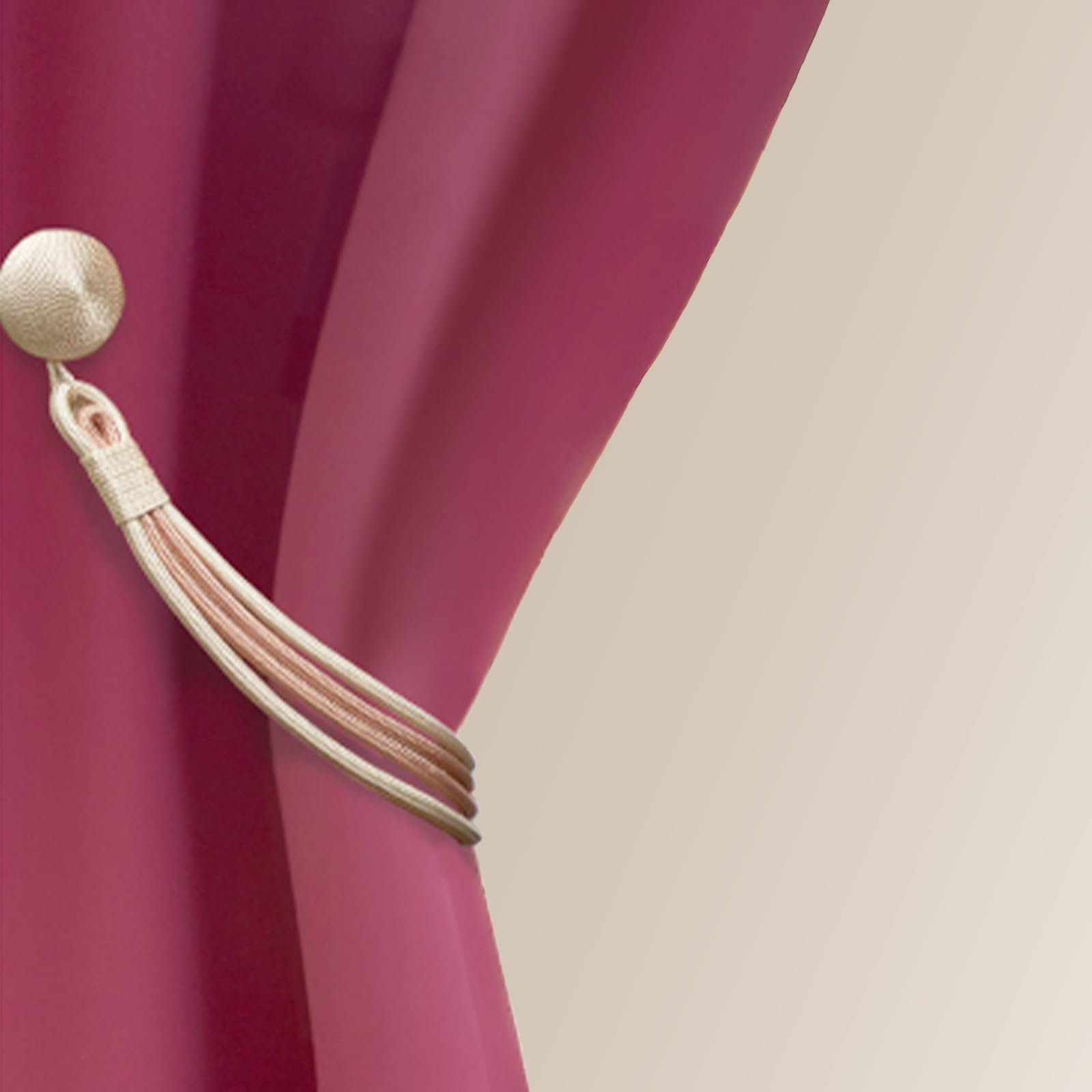 Magnetic Curtain Tiebacks Extra Long 22.4 Inches – Premium Velvet Rope with Strong Neodymium Magnets, No Drill Decorative Holdbacks for Heavy Curtains, Set of 2 (Champagne)