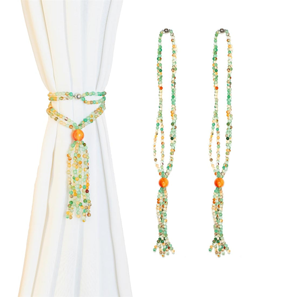 Magnetic Curtain Tiebacks,2 Pack Colorful Agate Tassel Curtain Drapery Holdbacks, Boho Curtain Ties for Home Office Decorative (Indian Agate)