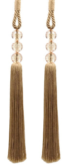 DÉCOPRO Contemporary Small Beaded Tassel Tieback with elaborately Handcrafted Seed Bead Design Tassel Length 7 1/2" (19cm) 27" Spread (68.5cm) # TBC075 Tan Beige #814 (Light Tan Beige) Pack of 4