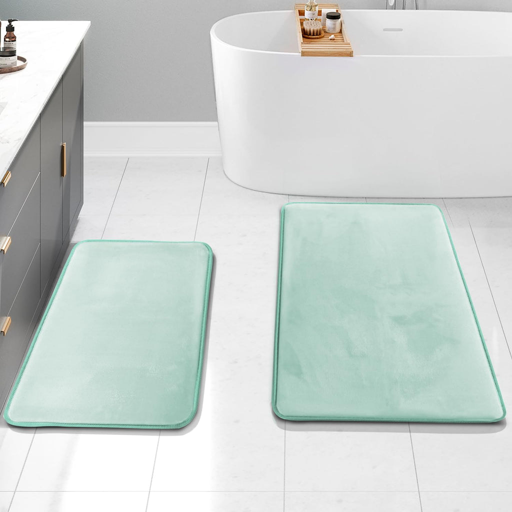 Clara Clark 3 Piece Bathroom Rugs Bath Mat Set, Velvet Memory Foam Bath Mats for Bathroom - Non-Slip, PVC Backing Bath Rugs, Washable - Dries Quickly, Grey