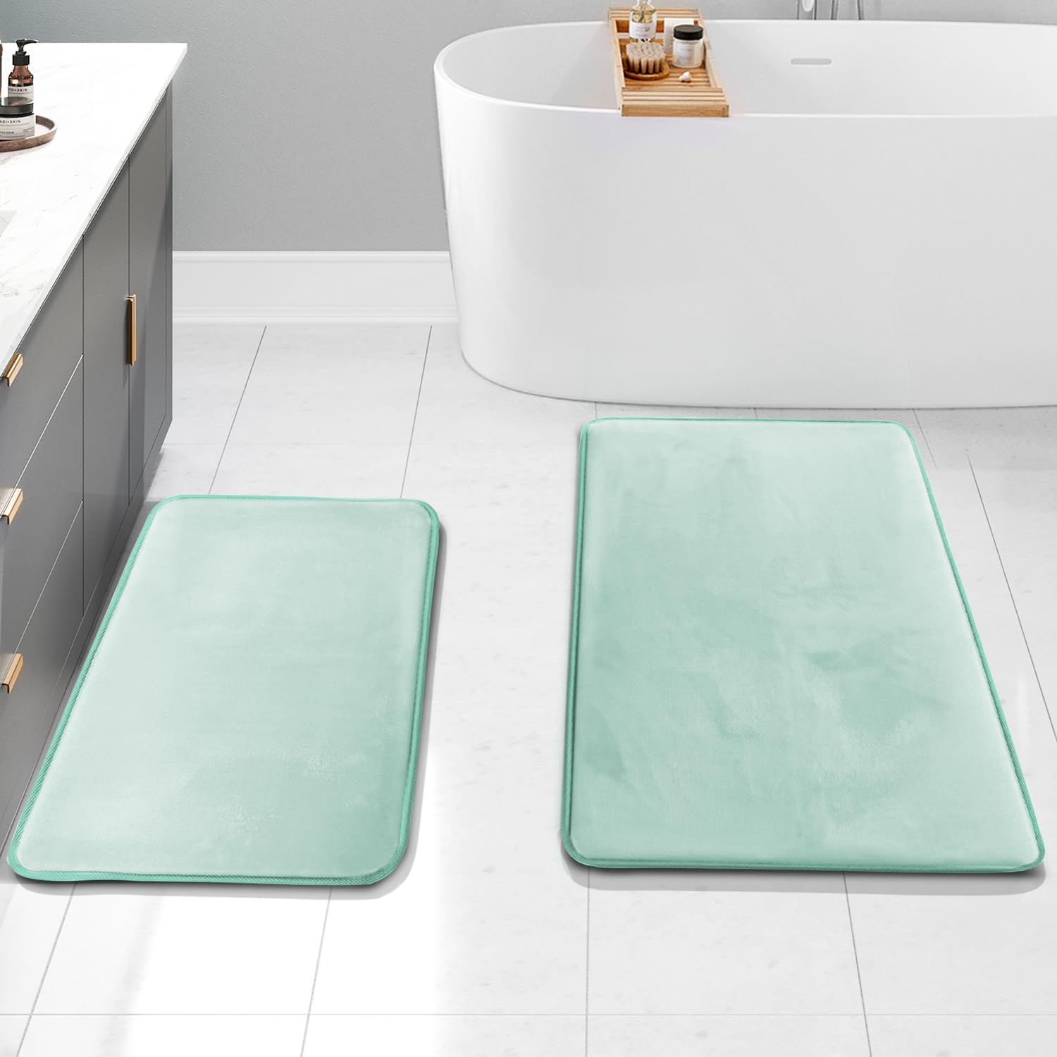 Clara Clark 3 Piece Bathroom Rugs Bath Mat Set, Velvet Memory Foam Bath Mats for Bathroom - Non-Slip, PVC Backing Bath Rugs, Washable - Dries Quickly, Grey