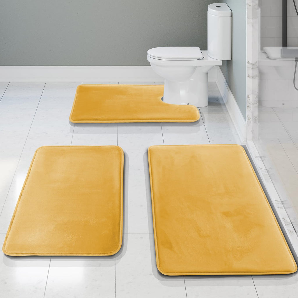 Clara Clark 3 Piece Bathroom Rugs Bath Mat Set, Velvet Memory Foam Bath Mats for Bathroom - Non-Slip, PVC Backing Bath Rugs, Washable - Dries Quickly, Grey