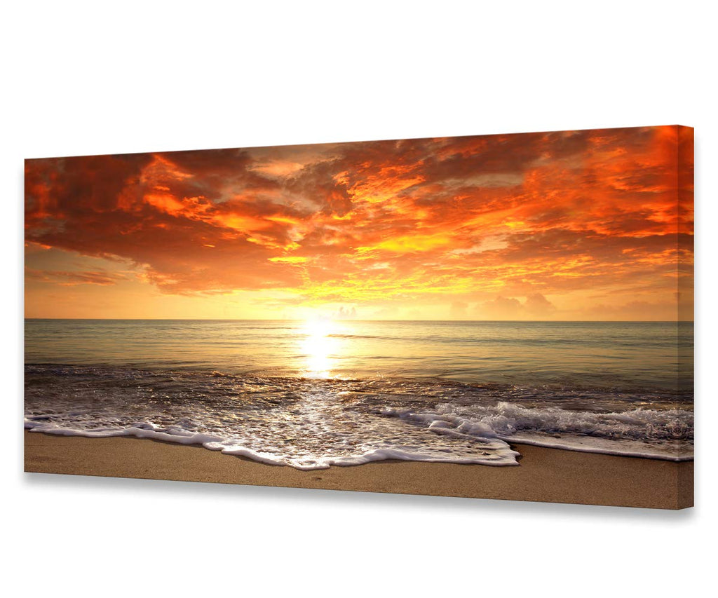 Baisuart S02250 Canvas Prints Wall Art Beach Sunset Ocean Waves Nature Pictures Stretched Canvas Wooden Framed for living Room Bedroom and Office