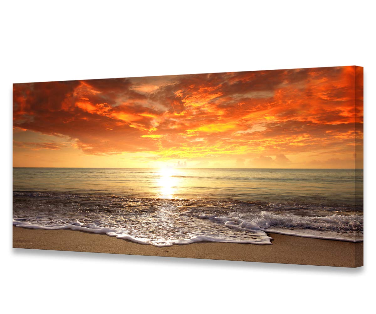 Baisuart S02250 Canvas Prints Wall Art Beach Sunset Ocean Waves Nature Pictures Stretched Canvas Wooden Framed for living Room Bedroom and Office