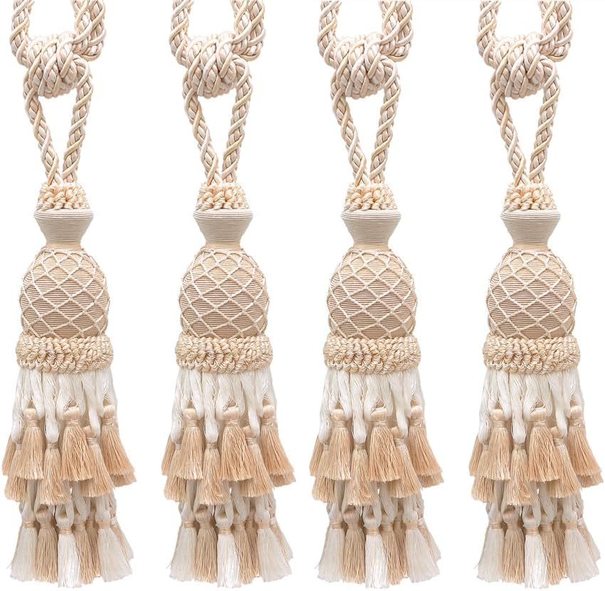 DÉCOPRO Lavish Large Curtain & Drapery, Hand Crafted Tassel Tieback, Tassel Length 11" (27.5cm), 34" (86cm) # TBIL1, Nautical Gold #1152 (Light Gold, Yellow Gold, Navy Blue) Set of 4