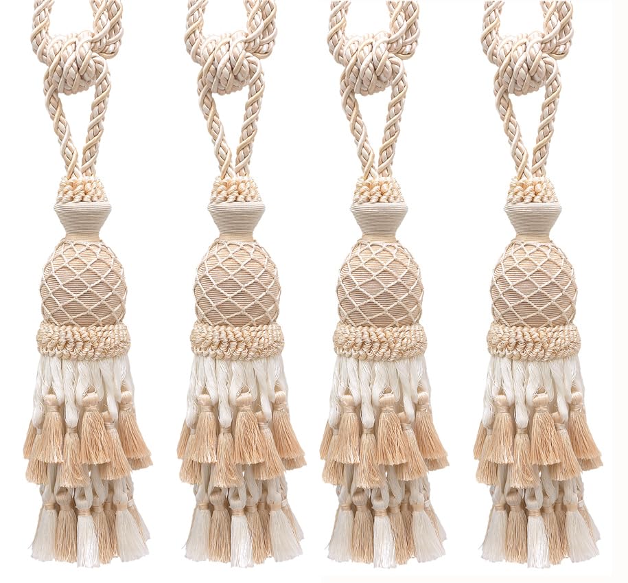 DÉCOPRO Lavish Large Curtain & Drapery, Hand Crafted Tassel Tieback, Tassel Length 11" (27.5cm), 34" (86cm) # TBIL1, Nautical Gold #1152 (Light Gold, Yellow Gold, Navy Blue) Set of 4