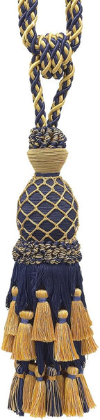 DÉCOPRO Lavish Large Curtain & Drapery, Hand Crafted Tassel Tieback, Tassel Length 11" (27.5cm), 34" (86cm) # TBIL1, Nautical Gold #1152 (Light Gold, Yellow Gold, Navy Blue) Set of 4