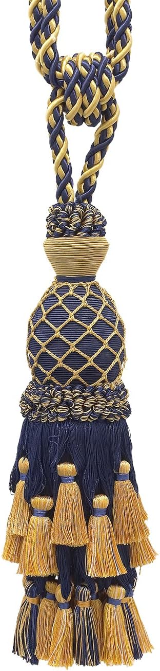 DÉCOPRO Lavish Large Curtain & Drapery, Hand Crafted Tassel Tieback, Tassel Length 11" (27.5cm), 34" (86cm) # TBIL1, Nautical Gold #1152 (Light Gold, Yellow Gold, Navy Blue) Set of 4