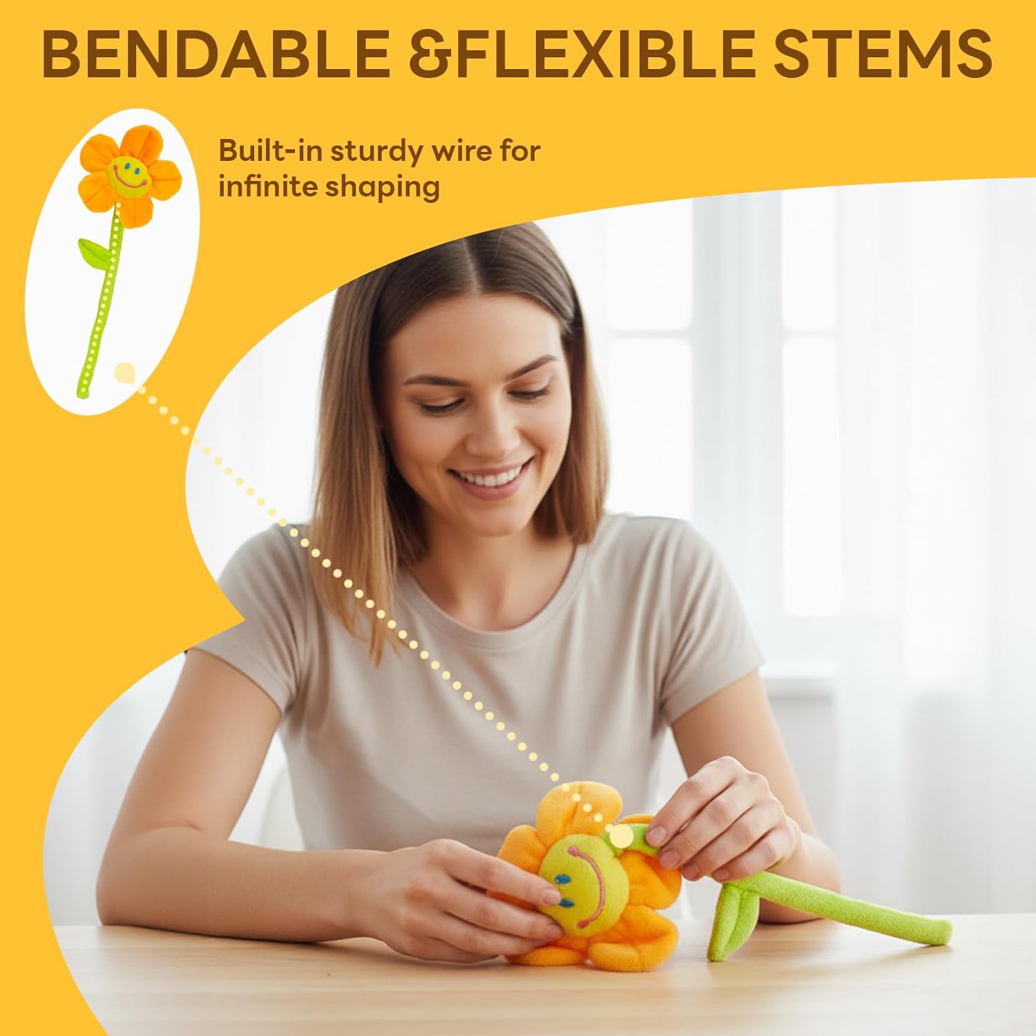 32 Pcs Plush Flower Curtain Tiebacks, Bendable Stem Outdoor Tiebacks, Sunflower Flower Tiebacks for Bedroom Curtains, Outdoor Curtain Tiebacks, Suitable for Bedroom Curtain Decoration