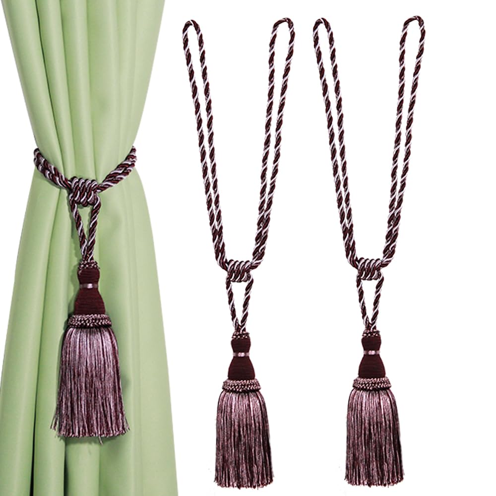 BEL AVENIR 2 Pack Curtain Tiebacks Tassel Drapery Tie-Backs Rope Handmade Holdbacks Home Office Hotel Decorative (Gold, 4 Pack)
