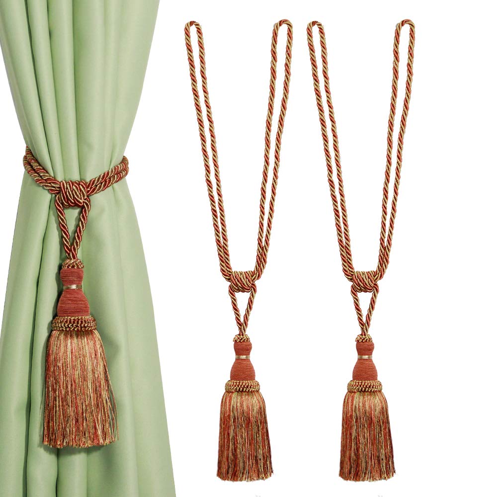 BEL AVENIR 2 Pack Curtain Tiebacks Tassel Drapery Tie-Backs Rope Handmade Holdbacks Home Office Hotel Decorative (Gold, 4 Pack)