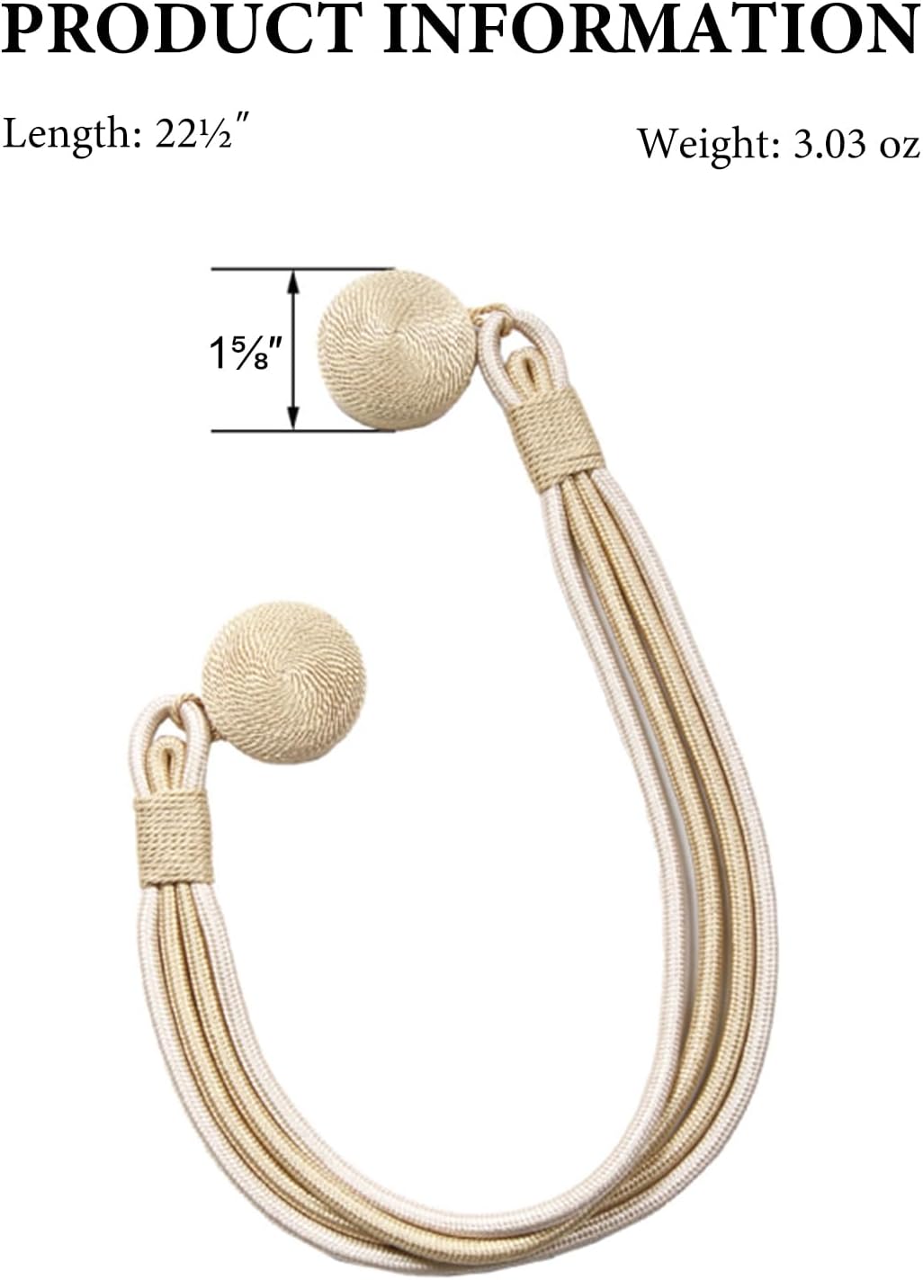 Magnetic Curtain Tiebacks Extra Long 22.4 Inches – Premium Velvet Rope with Strong Neodymium Magnets, No Drill Decorative Holdbacks for Heavy Curtains, Set of 2 (Champagne)