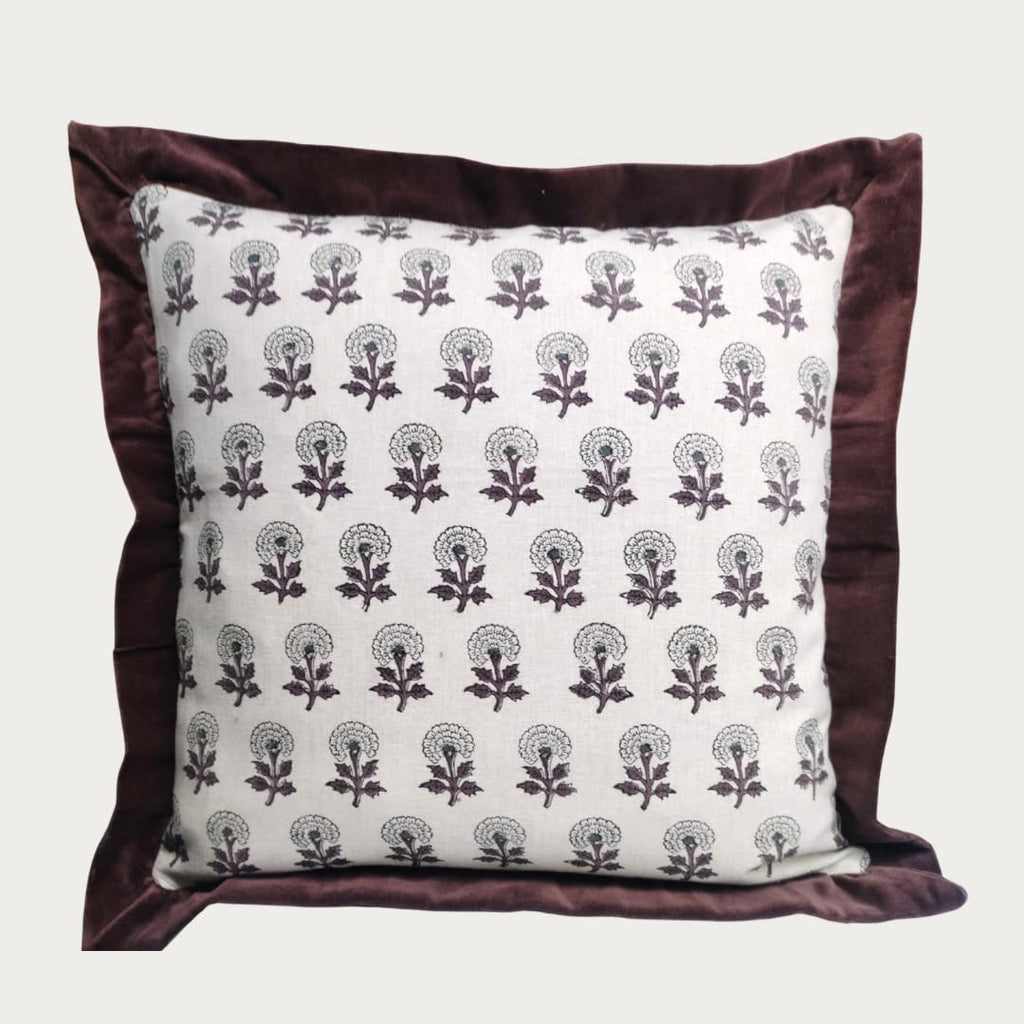 Palm & Loom 100% Cotton Linen Cushion Cover - Aira Decorative Throw Pillow Case with Camel & Blue print with flange - Modern Traditional Living Room, Bedroom Pillow Cover (Tana, 20" x 20" (Pack of 1))