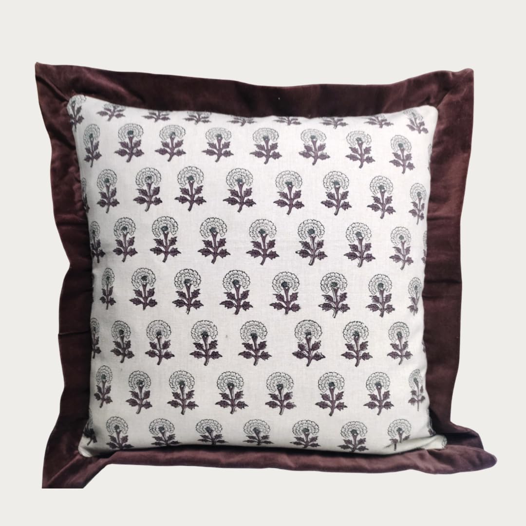 Palm & Loom 100% Cotton Linen Cushion Cover - Aira Decorative Throw Pillow Case with Camel & Blue print with flange - Modern Traditional Living Room, Bedroom Pillow Cover (Tana, 20" x 20" (Pack of 1))