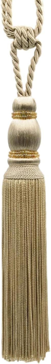 DÉCOPRO Contemporary Small Beaded Tassel Tieback with elaborately Handcrafted Seed Bead Design Tassel Length 7 1/2" (19cm) 27" Spread (68.5cm) # TBC075 Tan Beige #814 (Light Tan Beige) Pack of 4