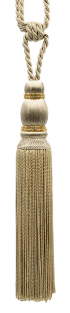 DÉCOPRO Contemporary Small Beaded Tassel Tieback with elaborately Handcrafted Seed Bead Design Tassel Length 7 1/2" (19cm) 27" Spread (68.5cm) # TBC075 Tan Beige #814 (Light Tan Beige) Pack of 4