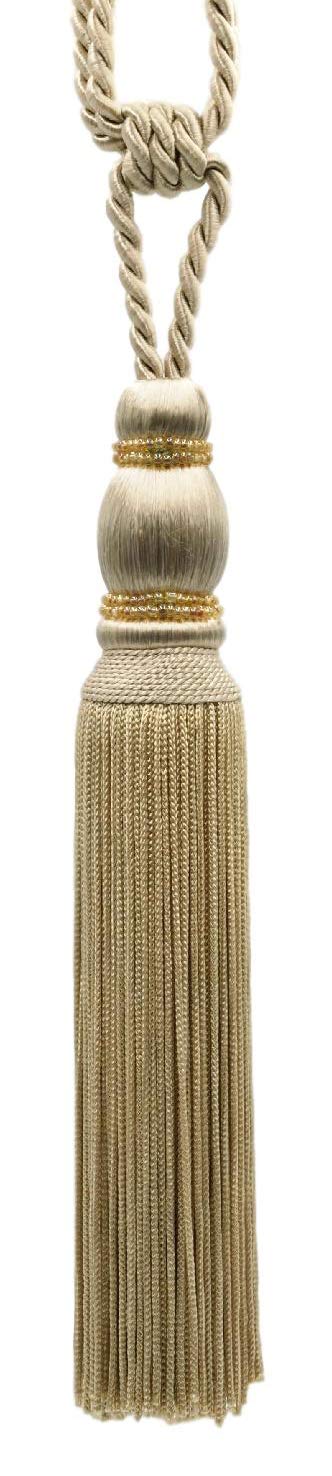 DÉCOPRO Contemporary Small Beaded Tassel Tieback with elaborately Handcrafted Seed Bead Design Tassel Length 7 1/2" (19cm) 27" Spread (68.5cm) # TBC075 Tan Beige #814 (Light Tan Beige) Pack of 4