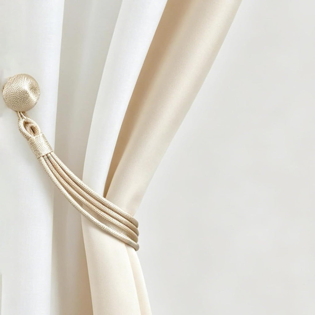 Magnetic Curtain Tiebacks Extra Long 22.4 Inches – Premium Velvet Rope with Strong Neodymium Magnets, No Drill Decorative Holdbacks for Heavy Curtains, Set of 2 (Champagne)
