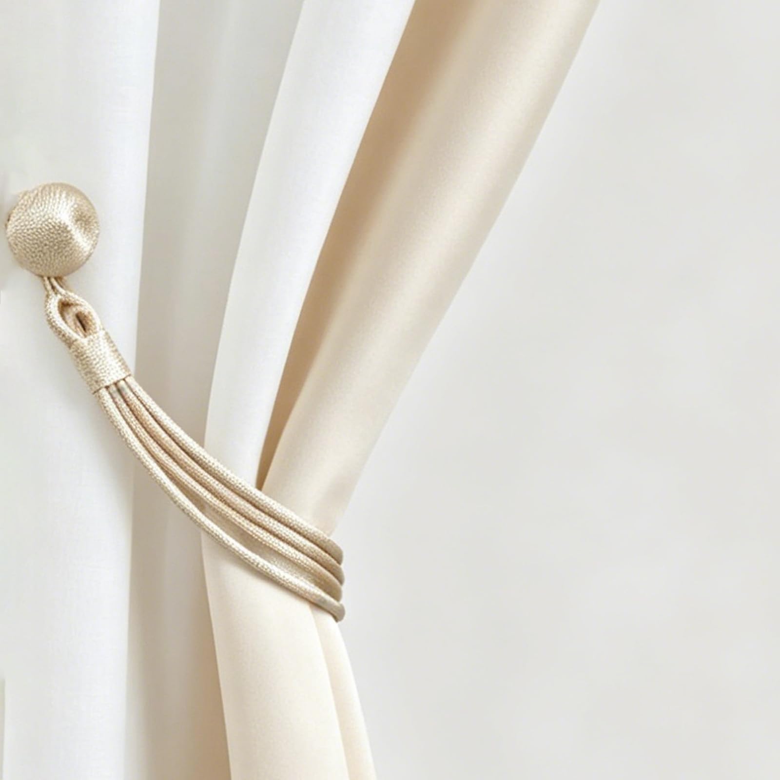 Magnetic Curtain Tiebacks Extra Long 22.4 Inches – Premium Velvet Rope with Strong Neodymium Magnets, No Drill Decorative Holdbacks for Heavy Curtains, Set of 2 (Champagne)