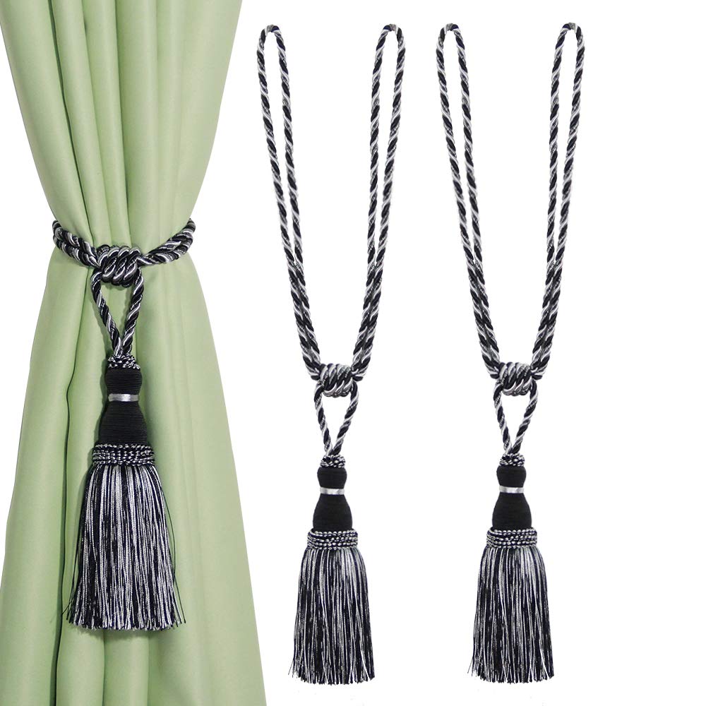 BEL AVENIR 2 Pack Curtain Tiebacks Tassel Drapery Tie-Backs Rope Handmade Holdbacks Home Office Hotel Decorative (Gold, 4 Pack)