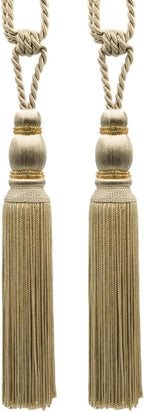 DÉCOPRO Contemporary Small Beaded Tassel Tieback with elaborately Handcrafted Seed Bead Design Tassel Length 7 1/2" (19cm) 27" Spread (68.5cm) # TBC075 Tan Beige #814 (Light Tan Beige) Pack of 4