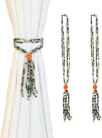 Magnetic Curtain Tiebacks,2 Pack Colorful Agate Tassel Curtain Drapery Holdbacks, Boho Curtain Ties for Home Office Decorative (Indian Agate)