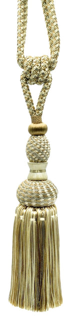 DÉCOPRO Contemporary Small Beaded Tassel Tieback with elaborately Handcrafted Seed Bead Design Tassel Length 7 1/2" (19cm) 27" Spread (68.5cm) # TBC075 Tan Beige #814 (Light Tan Beige) Pack of 4