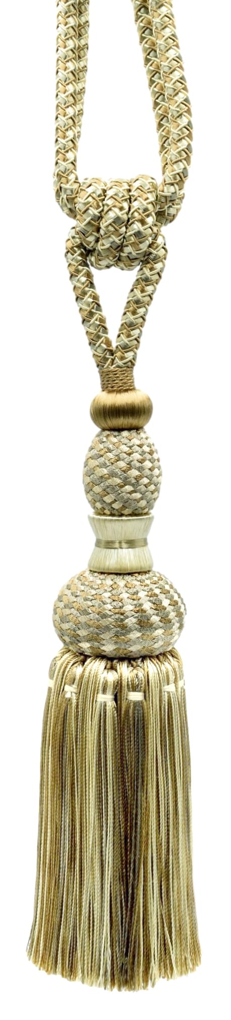 DÉCOPRO Contemporary Small Beaded Tassel Tieback with elaborately Handcrafted Seed Bead Design Tassel Length 7 1/2" (19cm) 27" Spread (68.5cm) # TBC075 Tan Beige #814 (Light Tan Beige) Pack of 4