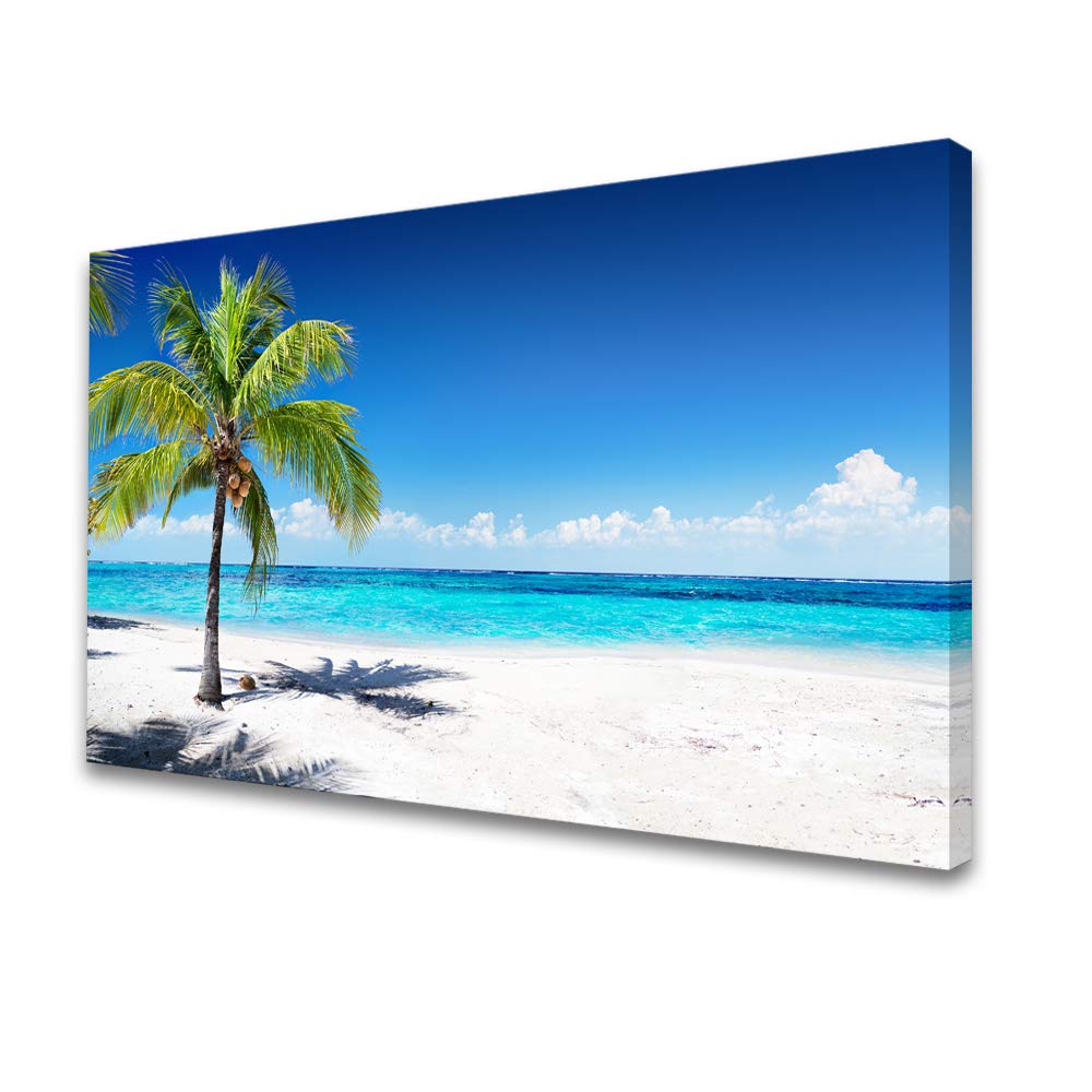 Baisuart S02250 Canvas Prints Wall Art Beach Sunset Ocean Waves Nature Pictures Stretched Canvas Wooden Framed for living Room Bedroom and Office