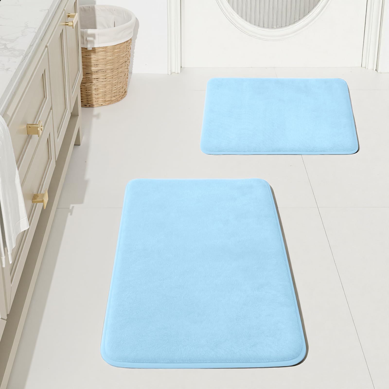 HUXMEYSON Bathroom Rugs Sets 3 Piece, Non-Slip & Quick Dry Bath Mat Set, Ultra Soft Velvet Bath Rugs for Bathroom, Toilet and Shower Floor, Grey Green