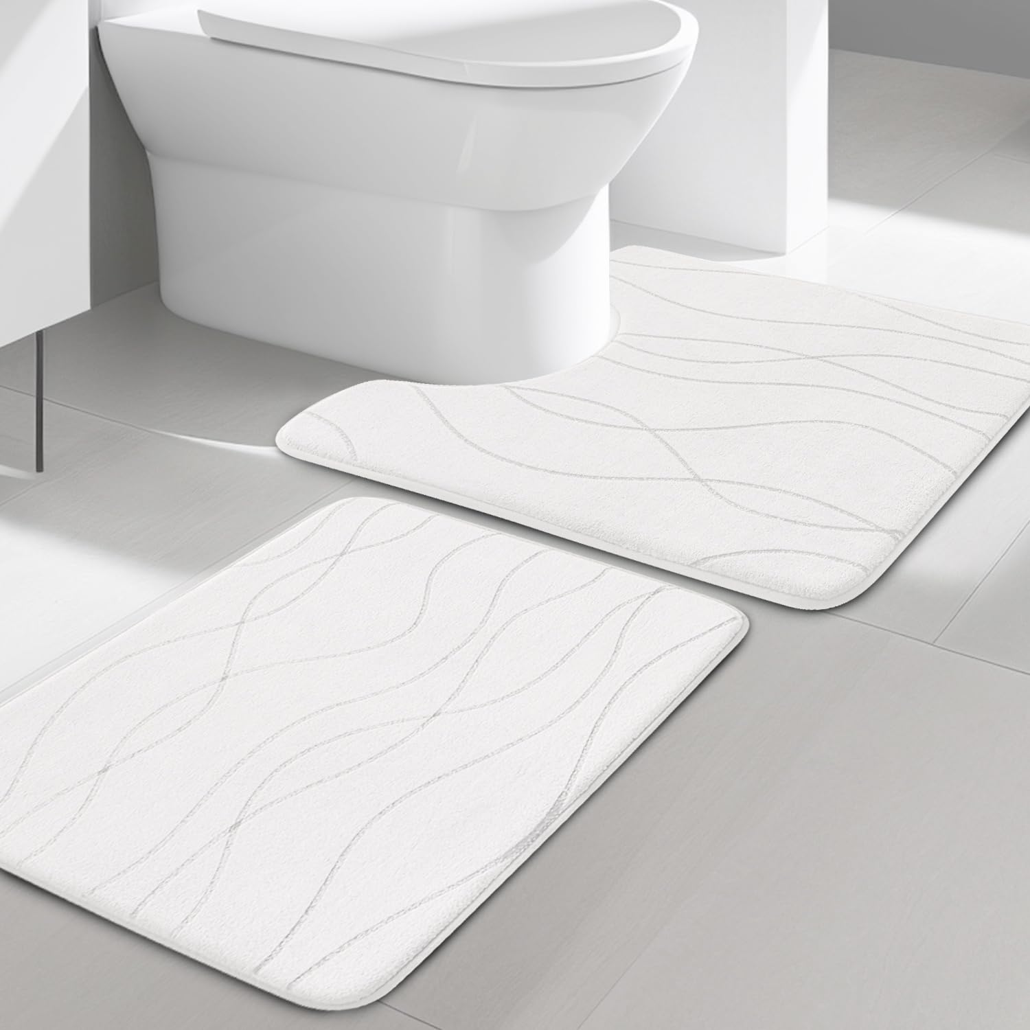YIHOUSE Memory Foam Grey Bathroom Rug Sets 5 Piece, Ultra Absorbent Bath Mat for Bathroom - Non-Slip Machine Washable & Dry Quickly, 5 Piece Bathroom Mat Set, Dark Grey