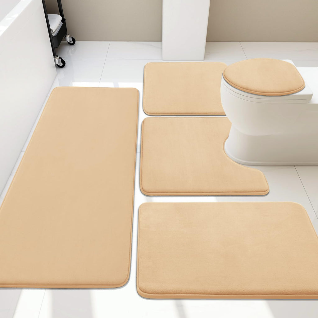 YIHOUSE Bathroom Rug Set 5 Piece, Memory Foam Bath Mat Set, Super Absorbent Bath Mats for Floor - Non-Slip & Washable Bathroom Rugs - Dry Quickly Bath Rugs, Dark Blue