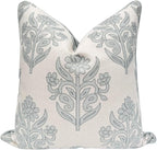 Jillien Harbor “The Naples” Floral Block Print Pillow Cover – Grey and White Blue Decorative Throw Pillow Cover – Grandmillennial Home Decor, 20" x 20"