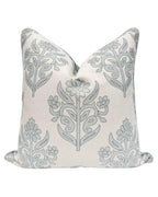 Jillien Harbor “The Naples” Floral Block Print Pillow Cover – Grey and White Blue Decorative Throw Pillow Cover – Grandmillennial Home Decor, 20" x 20"