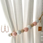 Deco Azul Curtain Tiebacks – Set of 2 Boho Wood Bead Holdbacks with Brass Hooks – Rustic Curtain Tie Backs for Drapes, Bedroom, Nursery, or Kitchen (22 Inches)