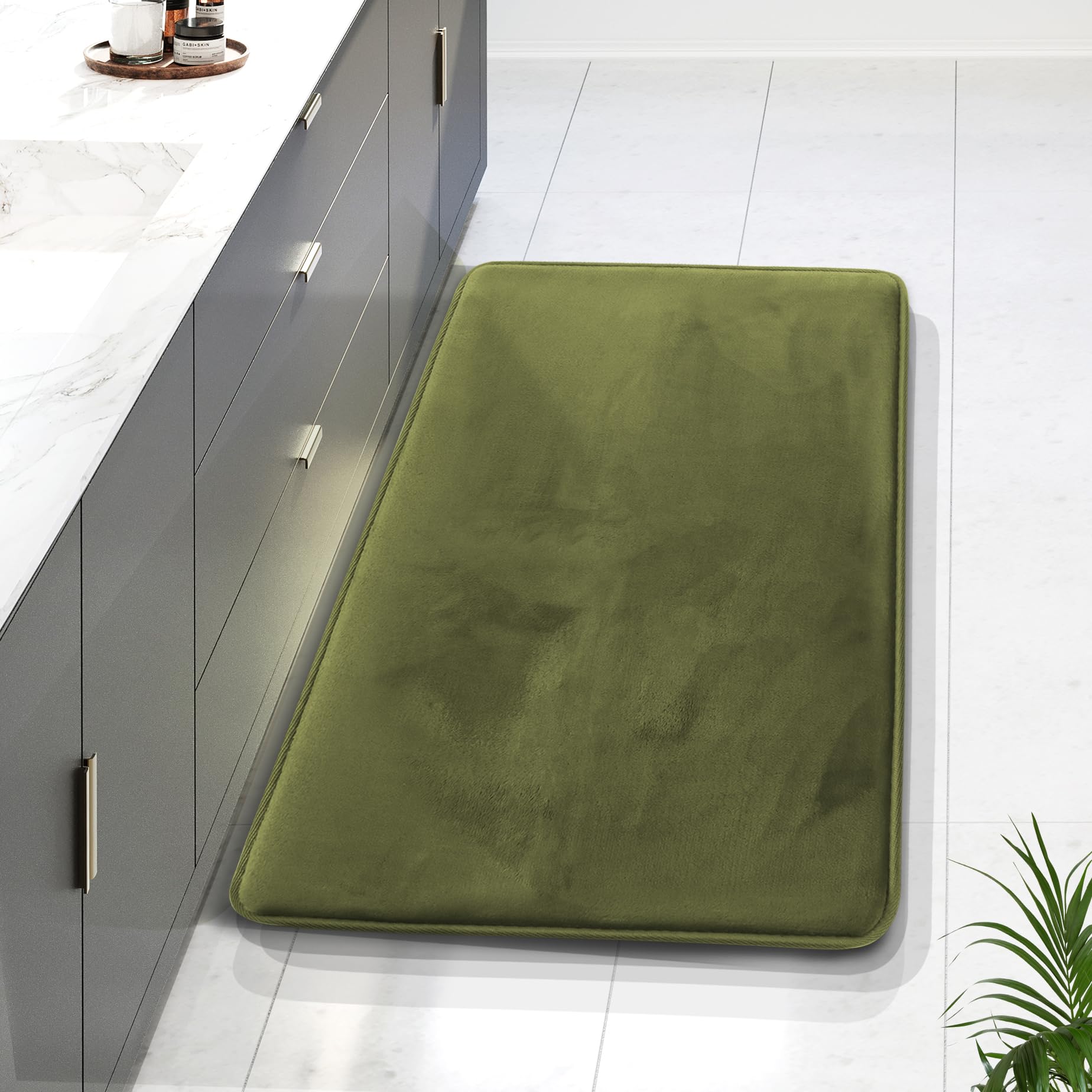 Clara Clark 3 Piece Bathroom Rugs Bath Mat Set, Velvet Memory Foam Bath Mats for Bathroom - Non-Slip, PVC Backing Bath Rugs, Washable - Dries Quickly, Grey