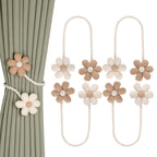Meplait 6 Pack Flower Curtain Tiebacks Curtain Holdbacks, No Drill Boho Curtain Ties Handmade Cotton Linen Decorative Curtain Holders for Drapes (Beige & Khaki)
