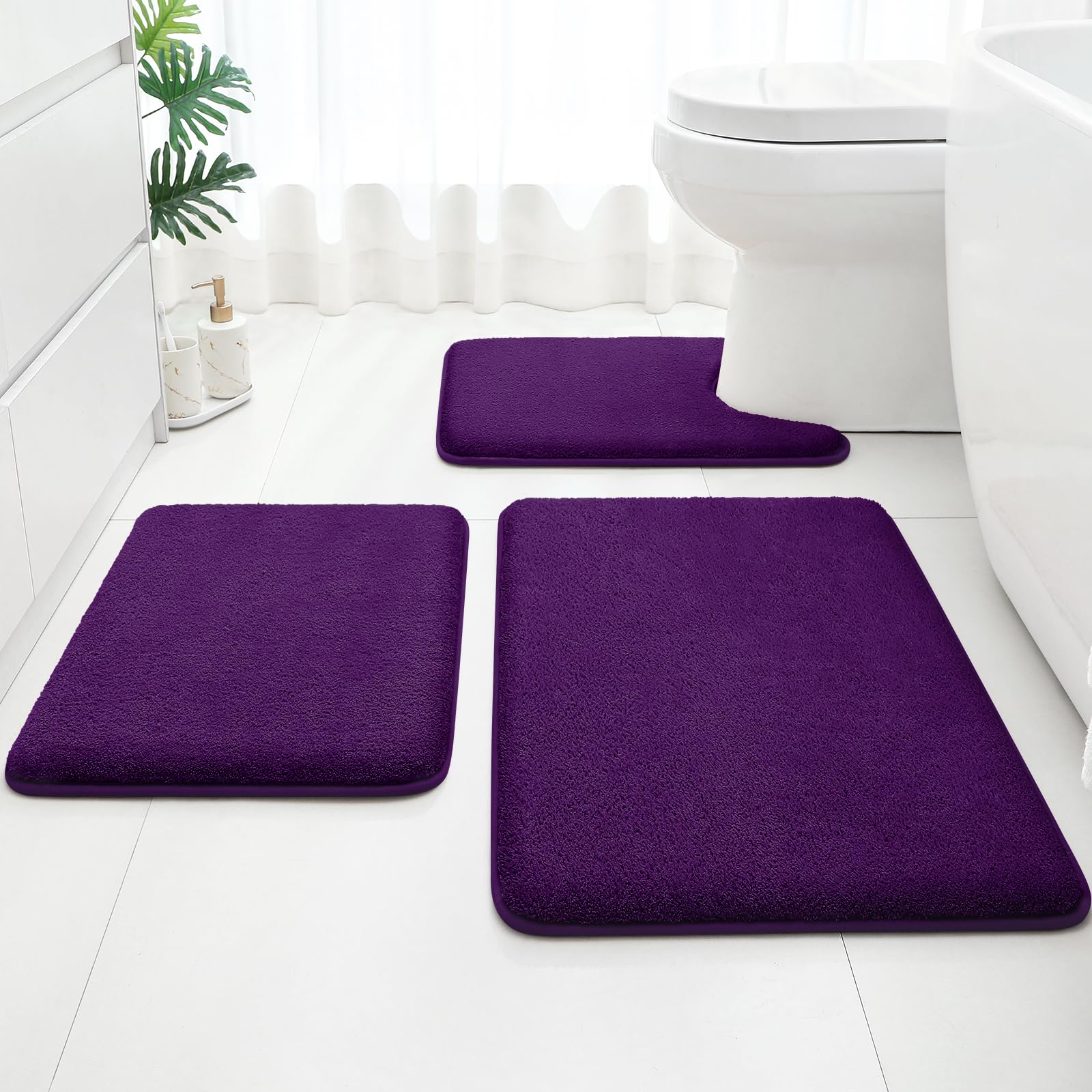HOMEIDEAS Upgraded Bathroom Rugs Set 3 Piece, Extra Thick Absorbent Soft Memory Foam, Washable Toilet Bath Mat (Grey,17"x24"+20"x32"+U Shape 20"x24")