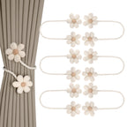 Meplait 6 Pack Flower Curtain Tiebacks Curtain Holdbacks, No Drill Boho Curtain Ties Handmade Cotton Linen Decorative Curtain Holders for Drapes (Beige & Khaki)