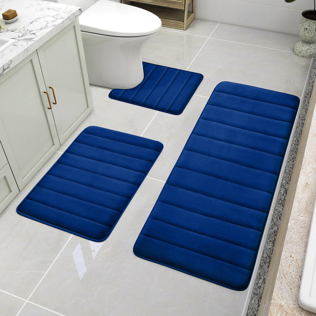 Black Memory Foam Bath Rug 3 Piece Set, Soft Absorbent Non-Slip & Washable
