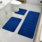 Black Memory Foam Bath Rug 3 Piece Set, Soft Absorbent Non-Slip & Washable