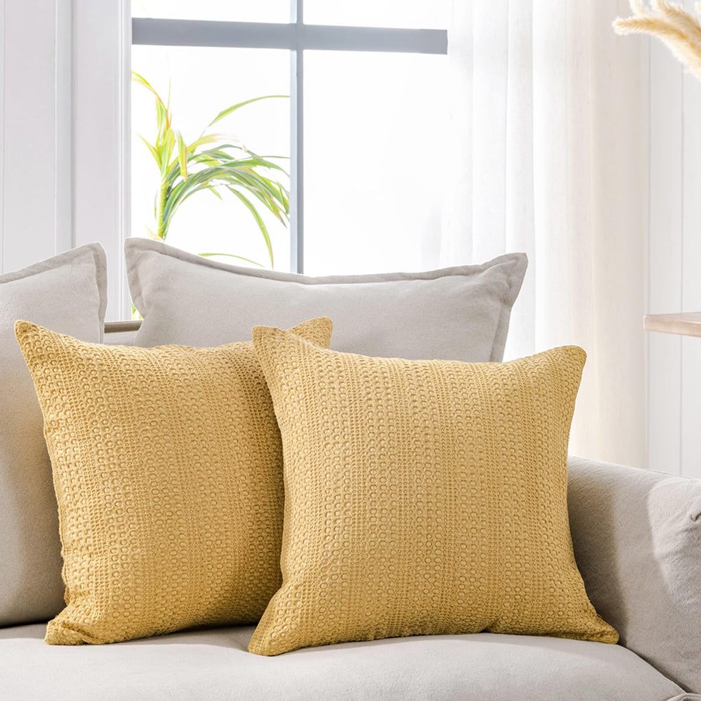 26x26 Pillow Covers Set of 2 Khaki Euro Shams Boho Decorative Throw Pillow Covers Cotton Large Square Pillowcase for Couch Bed