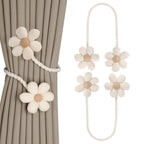 Meplait 6 Pack Flower Curtain Tiebacks Curtain Holdbacks, No Drill Boho Curtain Ties Handmade Cotton Linen Decorative Curtain Holders for Drapes (Beige & Khaki)