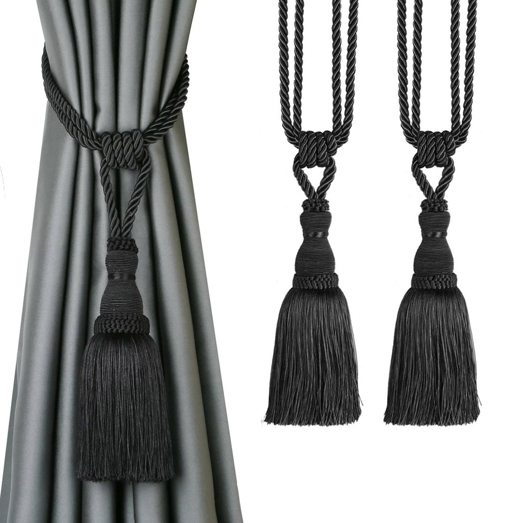 BEL AVENIR 2 Pack Curtain Tiebacks Tassel Drapery Tie-Backs Rope Handmade Holdbacks Home Office Hotel Decorative (Gold, 4 Pack)