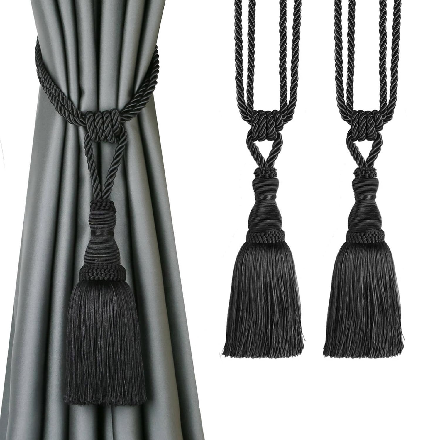 BEL AVENIR 2 Pack Curtain Tiebacks Tassel Drapery Tie-Backs Rope Handmade Holdbacks Home Office Hotel Decorative (Gold, 4 Pack)