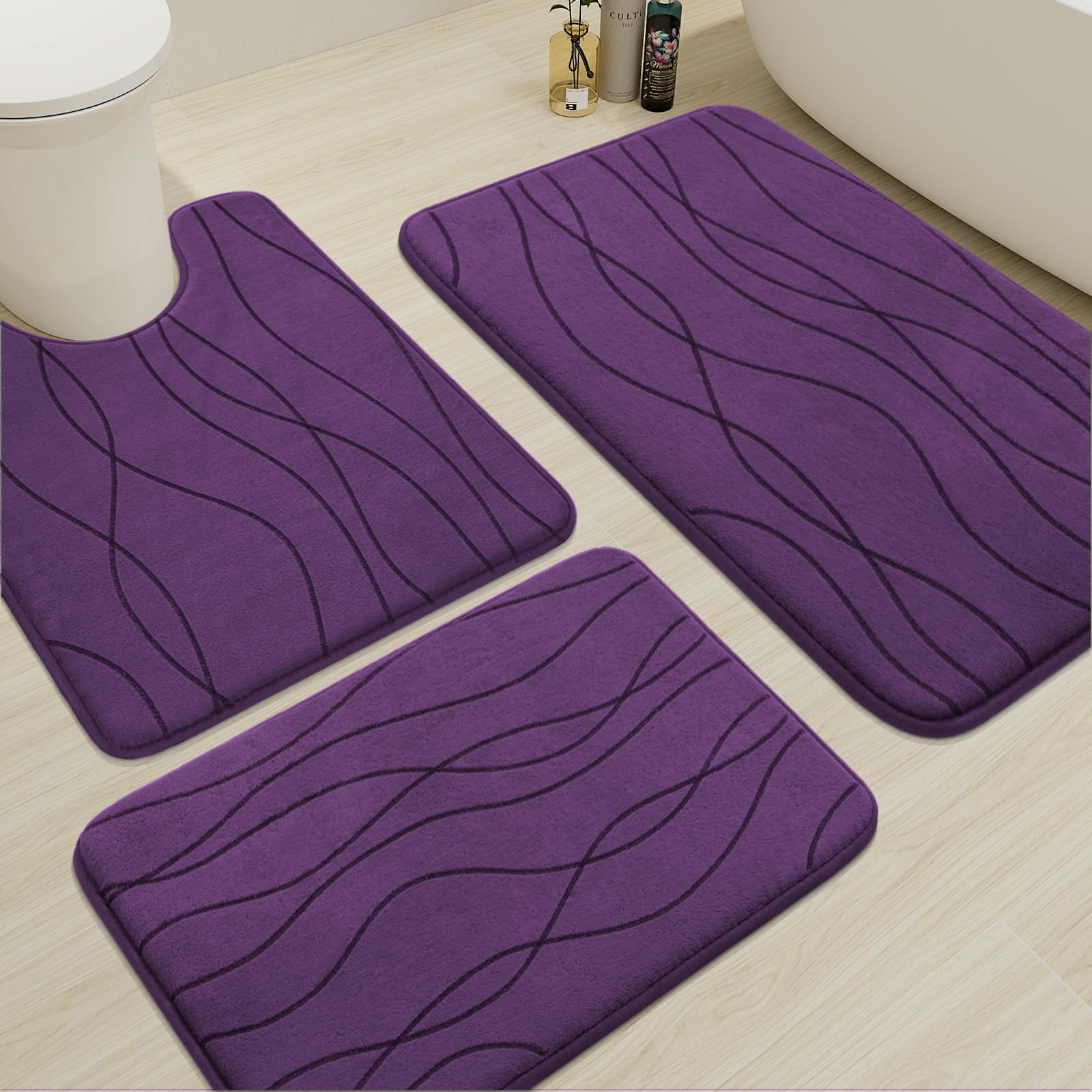 YIHOUSE Memory Foam Grey Bathroom Rug Sets 5 Piece, Ultra Absorbent Bath Mat for Bathroom - Non-Slip Machine Washable & Dry Quickly, 5 Piece Bathroom Mat Set, Dark Grey